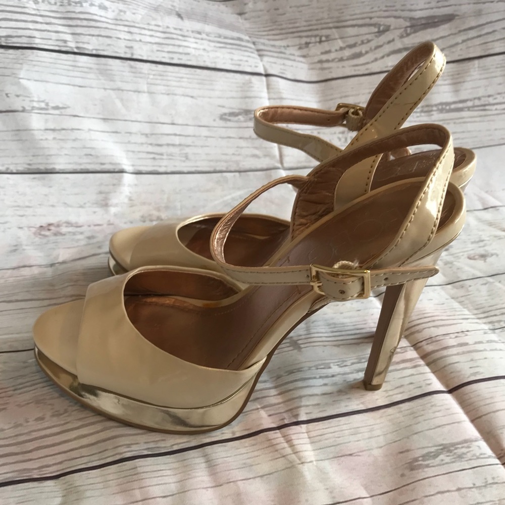 BCBG nude high heel sandals
